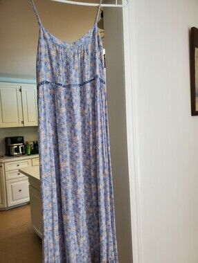 Light Blue Floral Maxi Dress with Crochet Waist